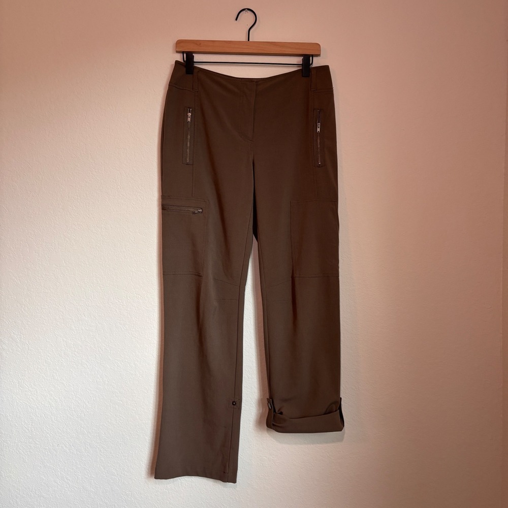 Chicos 0 Brown Cargo Straight Leg Pants Womens 4 Zipper Pockets Stretch Utility - Picture 3 of 7